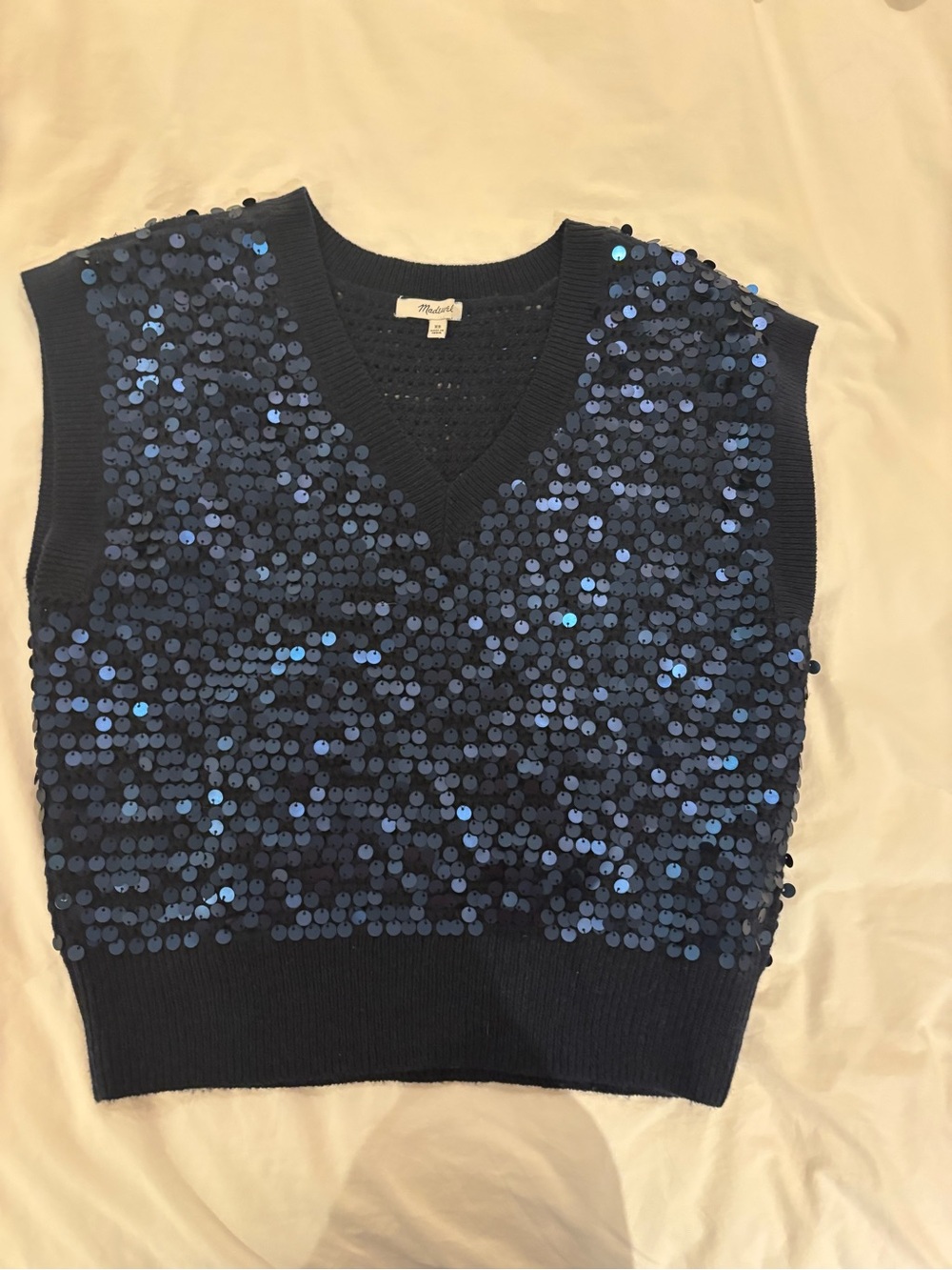 Madewell Navy Sequin Knit V-Neck Vest